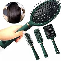 Hair Brush Set - Nylon Pins Massage Hairbrushes for Detangling, Blow Drying, Straightening - Suitable for All Types Hair Brush for Women Men Kids Girls (Forest Green)