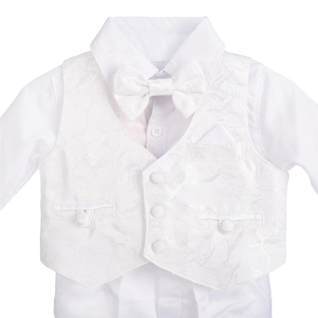 Dressy Daisy Baby Boys White Suit Christening Clothing with Bonnet Baptism Outfits Long Sleeve Floral