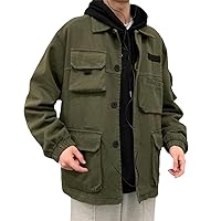 Korean Style Elastic Cuff Lapel Cargo Coat Male Jacket Long Sleeve for Daily Wear