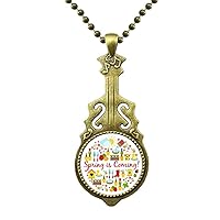 Easter Religion Festival Egg Duck Round Necklace Antique Guitar Jewelry Music Pendant