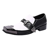 Mens Casual Slip On Loafers Composite Genuine Leather Dress Buckle Strap Decor Square Toe Classic Venetian Wedding Party Shoes