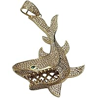 DTJEWELS 2.50 CT Round Cut VVS1 Diamond 3D Hungry Shark Fish Charm Pendant 14K Yellow Gold Finish 925 Sterling Silver
