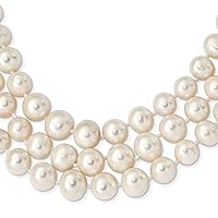 14k Gold 5 9mm Semi round White Freshwater Cultured Pearl Multi strand Necklace 19 Inch Jewelry for Women