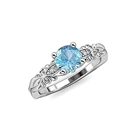 Blue Topaz & Natural Diamond (SI2-I1, G-H) Butterfly Engagement Ring 1.19 ctw 14K White Gold