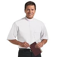 Short Sleeve Banded Collar Shirt Church Clergy Catholic Christian Wear Pastor Gift, White Color, Neck Size - 17.5 Inch