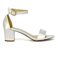Womens Mid Low Block Heel Ankle Strap Satin Wedding Strappy Sandal Shoes