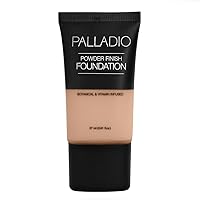 Palladio Powder Finish Liquid Foundation, Natural Matte Appearance, Reduces Fine Lines, Covers Large Pores, Hides Imperfections, All Day Wear, Sheer to Medium Coverage, In the Buff