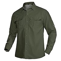 Men' Long Sleeve Shirt with 2 Pockets Shirts for Hiking Fishing Working