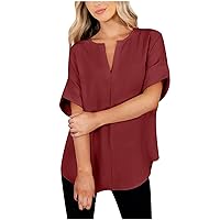 Womens Business Casual Blouses Short Sleeve V Neck Tops Summer Fashion 2023 Work Ladies Dressy Tunic T Shirts