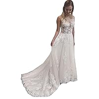 Melisa Women's Bridal Ball Gown with Long Train Sequins Elegant Lace Wedding Dresses for Bride