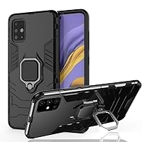 Case Fit for Samsung Galaxy A55 5G Shockproof Silicone Phone Case Heavy Duty Full Body Armour Dual Layer Protective Cover with Finger Ring Kickstand [Support Magnetic Car Mount] Black