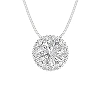 1.24 ct Brilliant Round Cut Halo Clear Simulated Diamond 14k White Gold Pendant with 16