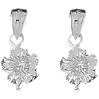 Flower Earrings | Sterling Silver Hibiscus Flower Lever Back Earrings - Made in USA