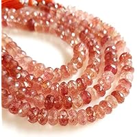 Kashish Gems & Jewels Strawberry Quartz Gemstone Faceted Roundels Beads | 8 Inch Size - 7x7 Approx. | Red Strawberry Faceted roundels Wholesale Price