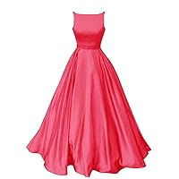 Women's A-Line Long Satin Prom Dress With Pockets 16 Hot Pink