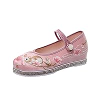 Embroidered Cotton Fabric Women Spring Shoes Height Increased Retro Pumps for Ladies Chinese Ancient Hanfu Shoe Pink 7