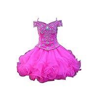 Mollybridal Ball Gowns Girl Pageant Dress Toddler Cupcake Sparkly Bling Crystal Ruffled Cold Shoulder 2023 Organza