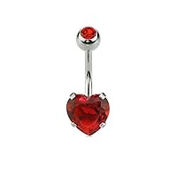 Double Gem Prong Set Heart CZ 316L Surgical Steel Belly Button Ring (Sold Per Piece)
