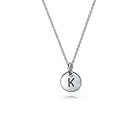 Bling Jewelry Tiny Minimalist ABC Round Disc Block Letter Alphabet A-Z Initial Pendant Necklace For Teen For Women .925 Sterling Silver