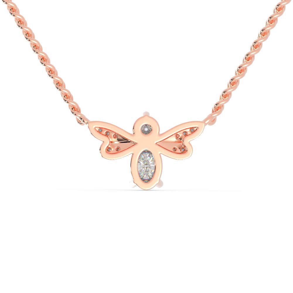 Certified Butterfly Design Pendant in 18K White/Yellow/Rose Gold with 0.18 Ct (IJ, I1-I2) Round Natural Diamond & 0.36 Ct (G-VS2) Oval Moissanite Solitaire Diamond & 18k Gold Chain Necklace for Women