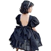 Girls' princess skirt 2022 Korean version new summer children's temperament black dress bubble sleeve big swing dress