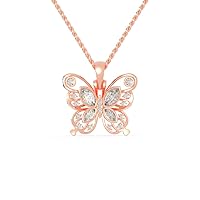 Certified Cross Butterfly Pendant in 18K White/Yellow/Rose Gold with 0.96 Ct Round & Oval Natural Diamond & 18k Gold Chain Necklace for Women | Elegant Necklace for Wife, Sister, Mother, Friend