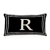 Initial Letter R Monogram Body Pillow Cover Two Side Printed 12x20in Linen Aztec Toss Bedding Throw Pillow Script Family Name Rectangle Pillow Covers for Holiday Party Sofa Playroom