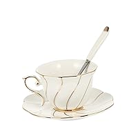 BESTOYARD 1 Set Coffee Cup and Saucer Golden Trim Teaware Juice Cup Cappuccino Cup with Spoon Chinese Flower Tea Cup Porcelain Coffee Mugs Tea Serving Cup White Ceramics Cup British