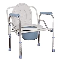 Folding Bedside Commode Toilet Chair, Stainless Steel Elderly Toilet Chair with Commode Bucket Height Adjustable Toilet Stool for Pregnant Women and Disabled