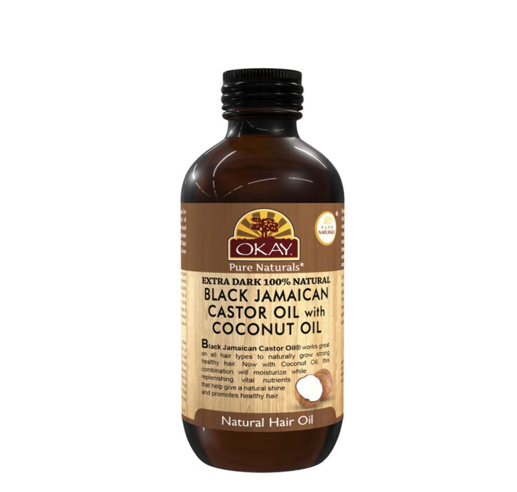 OKAY | Extra Dark 100% Natural Black Jamaican Castor Oil with Coconut Oil | For All Hair Textures & Skin Types | Grow Strong Healthy Hair - Moisturize & Revitalize Skin | 4 Oz