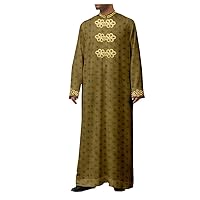 Men's Jubba Thobe, Muslim Fashion Robe, Long Sleeve Saudi Arab Gold Lace Thobe Jubba, Kaftan Islamic Clothing 8 XL