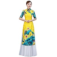 Long Cheongsam Traditional China Style Party Qipao Robe Oriental Womens Elegant Evening Dress Size