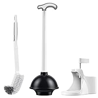 Toilet Plunger Bowl Brush Set: Heavy Duty Bathroom Plunger Combo with Integrated Holder- Clean Rim Hideaway Toilet Scrubber Cleaner with Covered Caddy for Decorative Modern Toilet