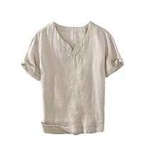 Chinese Style Retro Elegant Linen Solid Color Short-Sleeved T-Shirt for Men, Casual T-Shirt Top