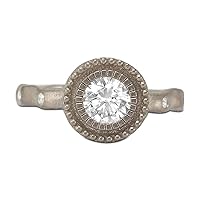 Boheme Lava 18K Natural White Gold colored Organic Bridal Halo Engagement Ring with GIA Certified Natural Center Diamond