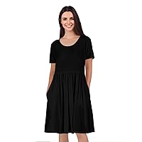 Women's Short Sleeve Empire Knee Length Dress Solid Black