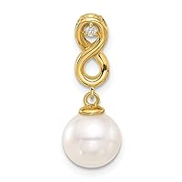 14k Gold 8 9mm Round White Freshwater Cultured Pearl and .02ct Diamond Infinity Chain Slide Jewelry for Women