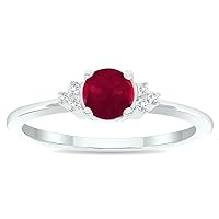 Women's Natural 5mm Round Ruby and Genuine Diamond Ring in 10K White Gold