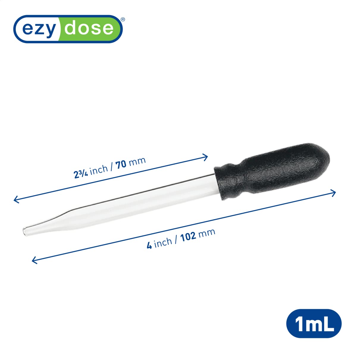 EZY DOSE Ear and Eye Medicine Dropper, For Liquid Medicine, 1mL Capacity, Glass, Black, Made in the USA