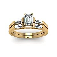 Choose Your Gemstone Baguette and Emerald Cut Wedding Set Yellow Gold Plated Emerald Shape Wedding Ring Sets Everyday Jewelry Wedding Jewelry Handmade Gifts for Wife US Size 4 to 12