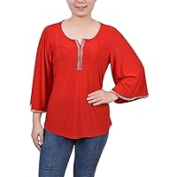 Womens Petites Embellished Polyester Blouse Red PM