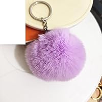 1pcs Pompom Keychain Faux Fur Ball Key Chain Fluffy Fur Pom Pom Keyring Bag Charms Car Tassel Pendant Accessories (Color : Light Purple, Size : 10 cm)