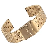 Premium Matte 5 Rows Double Locks Stainless Steel Watch Band Strap, Replacement Golden Metal Band with Watch Pins Spring Bars for Men Women 20MM 22MM