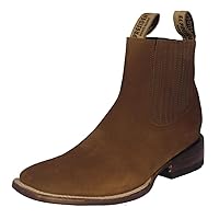 Mens Brown Chelsea Ankle Boots Nubuck Leather Cowboy Western Pull On
