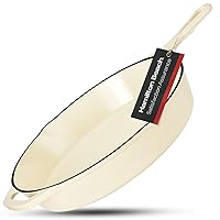 Hamilton Beach Enameled Cast Iron Fry Pan 12-Inch Cream, Cream Enamel Coating, Skillet Pan for Stove Top and Oven