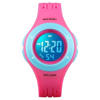 Kids Watches Digital Outdoor Sport Waterproof for Girls Boys Toddler Cute Electrical Casual Military Multifunctional Watches with Luminous Alarm Stopwatch 7 Colorful LED Wrist Watch for Ages 5-10