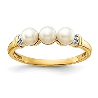 10k Gold Diamond and Fw Cultured 3 pearl Ring Size 7.00 Jewelry for Women