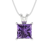 Clara Pucci 1.95 ct Princess Cut Designer Simulated Alexandrite Solitaire Pendant Necklace With 16