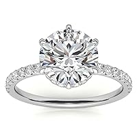 2.14 Carat Round Cathedral Colorless Moissanite Engagement Ring Wedding Bridal Ring Set Solitaire Halo Solid Gold Silver Vintage Antique Anniversary