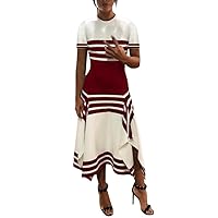 LATINDAY Women’s Short/Sleeveless Striped Maxi Dress Scoop Neck Party Beach Sundress Loose Long Dresses Red